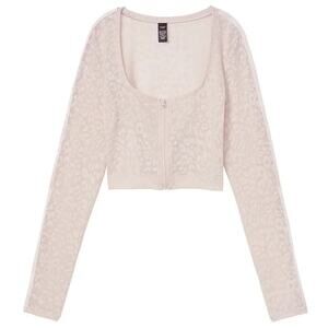 Victoria’s Secret Pink Leopard Mesh Zip Up Cropped Long Sleeve Top Size XL